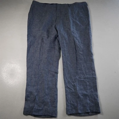 Murano 44x30 Blue 100% Linen Zac Classic Fit Cuffed Mens Pants - Image 1 of 4