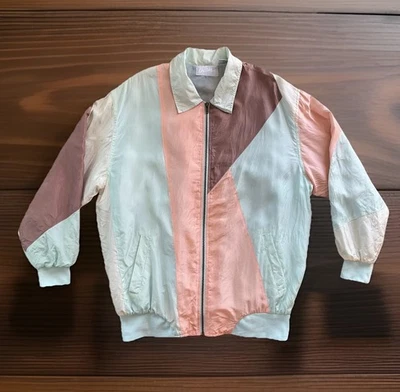 Chaqueta cortavientos forrada 100 % seda BLAIR de colección para mujer talla L rosa pastel bloques de colores Foto 1 de 4