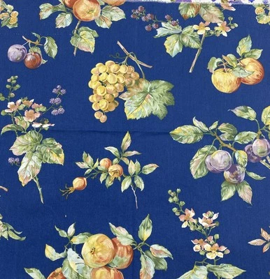 Blue Cotton Fabric Sample Scattered Fruit Plums Grapes Peaches #7 - Image 1 of 4