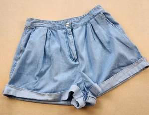 Gianni Bini pantaloncino donna 8 blu chambray tasche pieghe polsini 100% cotone - Foto 1 di 10