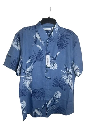 Cubavera Men's Linen Blend Blue Shadow Floral Print Short Sleeve Size XL NWT - Image 1 of 4