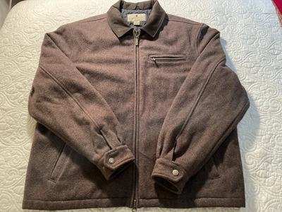 Mens Woolrich Wool Blend Jacket Size XL Brown Mocha Leather Collar Full Zipper - Image 1 of 4