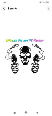 Textil Aufkleber Skull Gun Shirt 20cm Totenkopf Sticker Bügelfolie Pullover - Bild 1 von 4