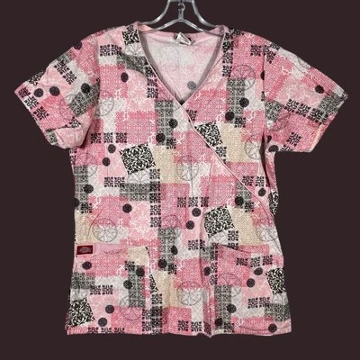 Blusa Médica Dickies Rosa Patchwork Talla Pequeña Calce Suelto Atado Cintura Enfermería Foto 1 de 4