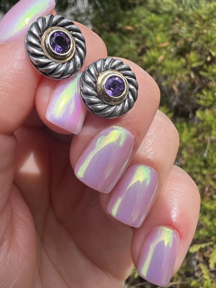 Aretes David Yurman plata de ley oro 14K amatista galleta Foto 1 de 4