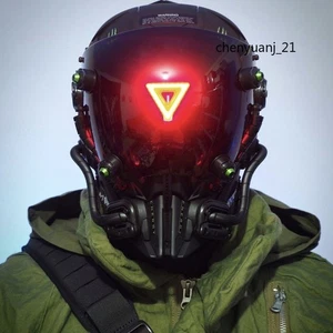 Cyberpunk Mask Predator Helmet Cosplay Props Costume Glowing Gas LED Halloween  - Picture 1 of 14