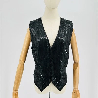 Nwt AJNY Black Elegant Formal Sequin Satin Vest Size M - Изображение 1 из 4