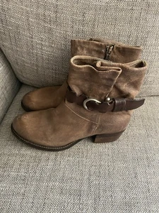 A.S 98 Brown Calfskin Leather Moto Zip Ankle Boots Size 40 - Picture 1 of 4