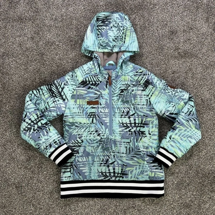 Obermeyer Blue Perl Down Anorak Insulator Hooded Jacket Tropical Leaf Medium - Image 1 of 4