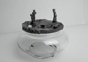 Pewter Man & Woman Golfers @ Putting Green Miniature Sculpture w-Glass Aroma Jar - Picture 1 of 17