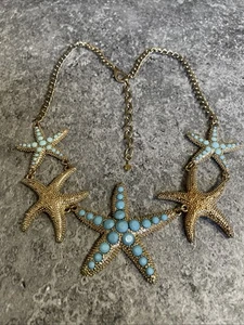Gold Tone Metal Starfish 16" Necklace Jewelry Gar4-10 - Picture 1 of 4