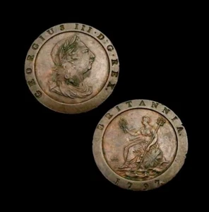 X257: 1797 George III enorme rueda de carro DOS PENIQUES en mucho mejor grado. Spink 3776 - Imagen 1 de 12