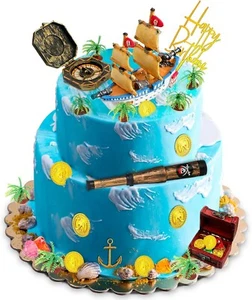 32 Pcs Pirate Ship Cake Topper Nautical Sailboat Model Decoration Set Gold Co... - Picture 1 of 7