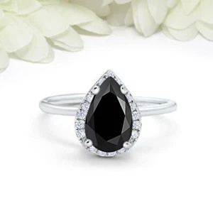 9 Ct Pear Shape Black Diamond Ring Engagement Ring Wedding Ring AAA Certified - Picture 1 of 3