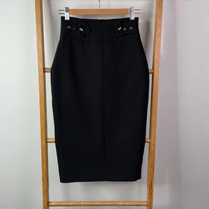 Portmans Pencil Skirt Womens 6 Belted Midi Lined Back Slit Career Office Work - Picture 1 of 11
