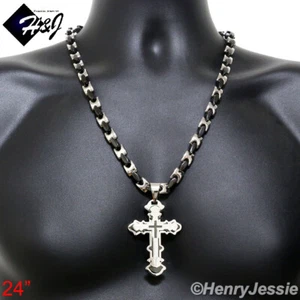 24"MEN Stainless Steel 8mm Black Plated Interlock Bone Chain Necklace Pendant*72 - Picture 1 of 4
