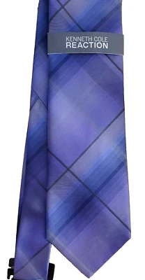 Kenneth Cole Reaction Mens Silver Lake Plaid Silk Necktie 👔  Purple - Image 1 of 4