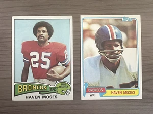 Lote de tarjetas de fútbol americano Topps 1975 y 1981 Denver Broncos Haven Moses # 17 # 187 - Imagen 1 de 2