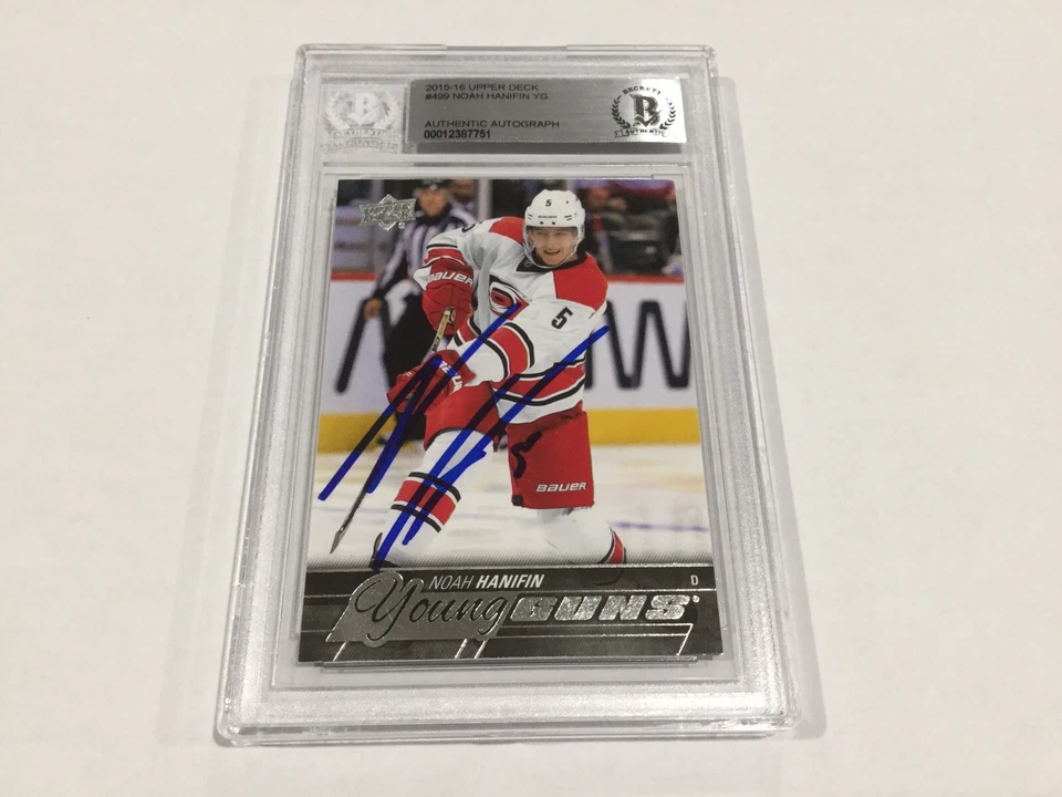 Noah Hanifin Signed Young Guns RC Card Slabbed Encapsulated Beckett BAS COA a - Image 1 of 2