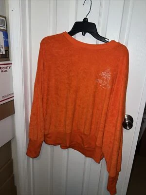 СТАРЫЙ темно-долман рукав укороченный Slub вязаный Терри толстовка в оранжевый женщин XXL - Изображение 1 из 4