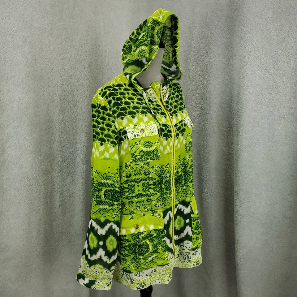 Chaqueta colorida para mujer talla L verde estampado múltiple cremallera con capucha ligera cintura ceñida Foto 1 de 4