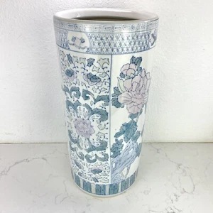 Paraguas Chinoiserie Cerámica Vintage Soporte Pájaro Flor 18" Azul Rosa Verde Asiático - Imagen 1 de 9