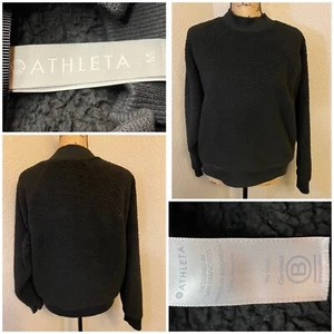 Pollo de cuello falso sherpa mediano negro suave para mujer Athleta con bolsillos - BUENO - Imagen 1 de 19