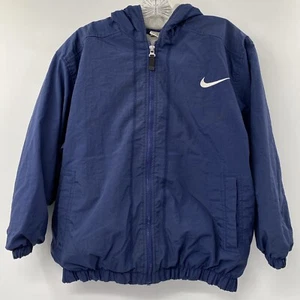 Nike Jacket Boys Youth Medium (10-12) Navy Blue Big Swoosh Full Zip Hooded Coat - Picture 1 of 6