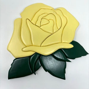 Yellow Rose Wooden Wall Hanging Textured Petals Handmade? with Hook - Picture 1 of 5