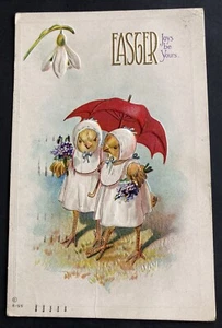 Antique 1922 Embossed Easter Two Anthropomorphic Chicks Under Umbrella Postcard - Picture 1 of 2