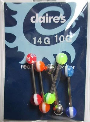 8KD 5 Plata Rayas Estrella 10g 14g 5/8 Acero Quirúrgico LENGUA BARRA CUERPO JOYERÍA Foto 1 de 4