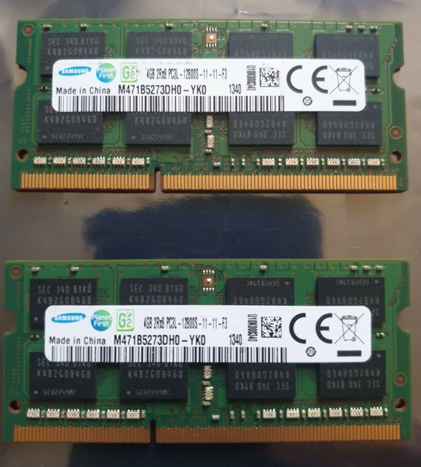 Samsung 8GB 2X4GB DDR3 2RX8 1600MHz PC3L-12800S 204pin SODIM Laptop Memory RAM  - Image 1 of 1