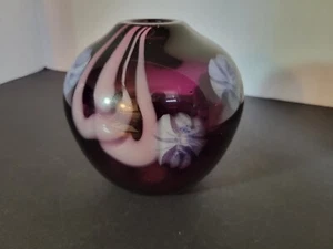 Roger Gandelman Amethyst Kunst Glas runde Knospenvase, Ct 11/80 - Bild 1 von 5