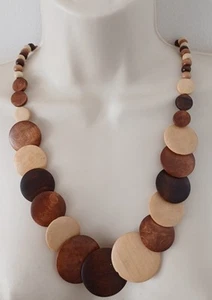 Hand crafted Bohemian Style Wooden disc necklace natural wood NEW boho - Picture 1 of 5