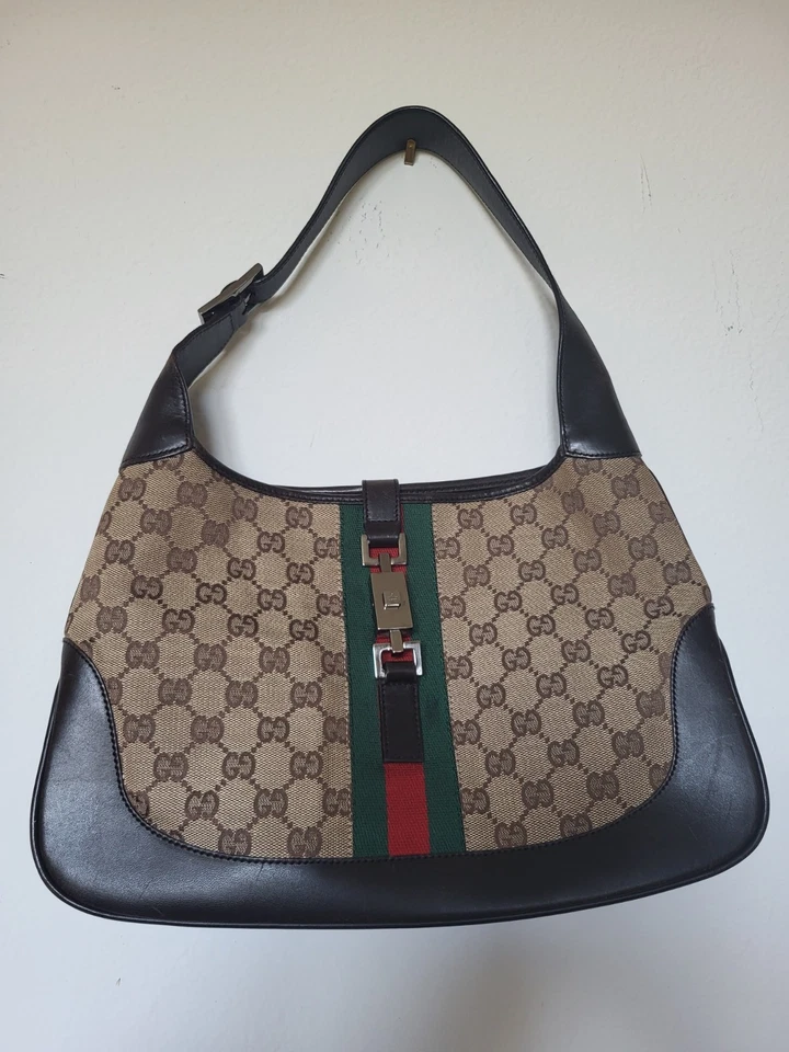 Подлинный Gucci Jackie GG холст кожаный бежевый темно-коричневый одна наплечная сумка - Изображение 1 из 4