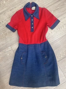 Abito scuola bambina Jonathan Logan Petite vintage anni 60 Lill blu navy/rosso.Misure - Foto 1 di 7