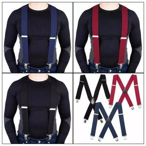 Mens Braces With Heavy Duty Metal Clip Suspender Trousers Suspender 50mm Wide UK - Picture 1 of 19