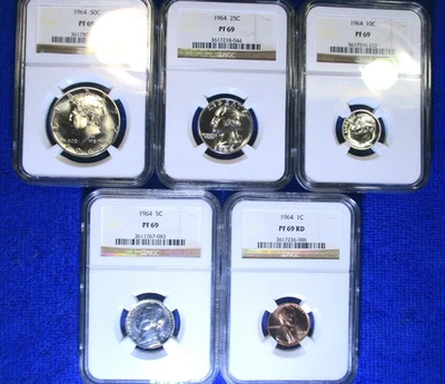 1964 US Proof Set PR69 NGC NUMBERS MATCHING REVERSE DIE ROTATED CCW ON NICKEL   - Image 1 of 4