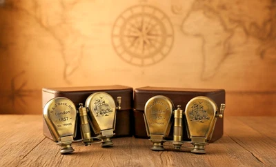 Set of 2 Maritime Treasures Brass and Leather 1857 Binoculars – Vintage Nautical - Image 1 of 4