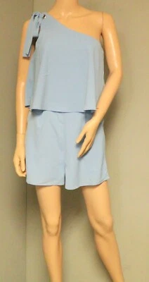 SHE + SKIY LIGHT BLUE SHORT ROMPER SLEEVELESS ONE SHOULDER WITH POCKETS LINED - Image 1 of 4