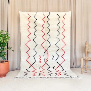 5x8 Handmade Moroccan Large  white Area Rug Azilal Wool Beni White Living room. - Picture 1 of 10