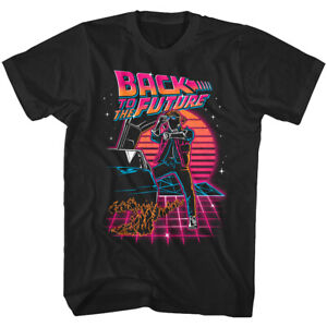 Back to The Future Neon Sunset Men's T Shirt 80s Synthwave DeLorean McFly Movie 