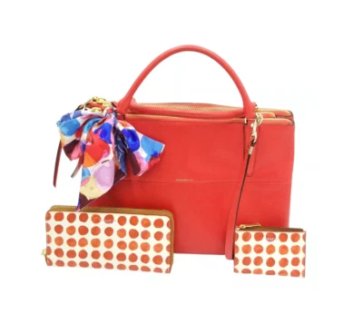 Coach Cherry Red Borough Triple Compartment Satchel W/ Wallet and Coin Purse Set - Image 1 of 4