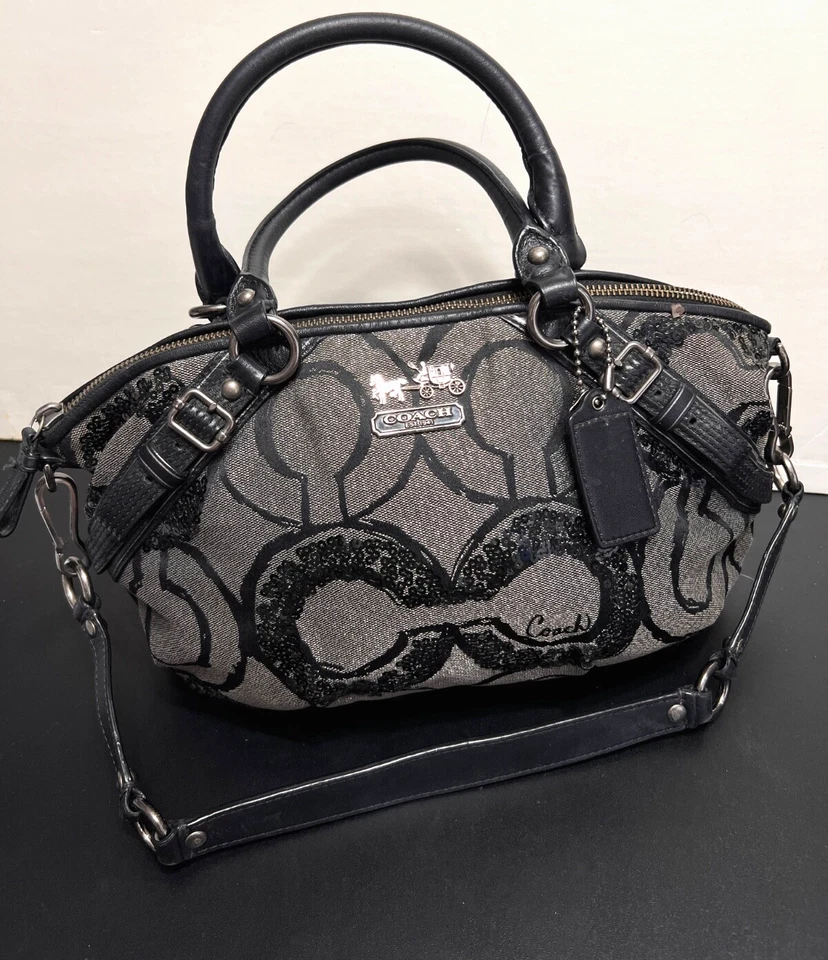 COACH OP Women Satchel Shoulder Bag Handle Madison Signature Sequin Metallic COA - Image 1 of 4