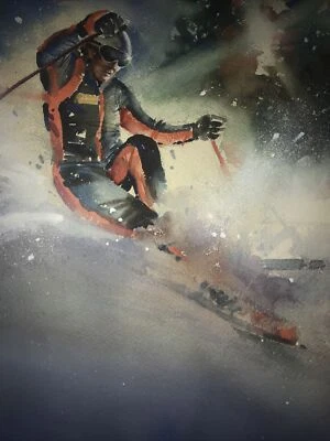 1978 - Original - Esquí alpino alpino - Acuarela - Firmado - Arte - 22,5”x15” Foto 1 de 4