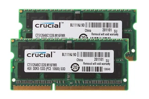 Crucial 8GB 2X 4GB PC3-10600S DDR3 1333Mhz 204Pin SODIMM Laptop Memory RAM 8 GB - Picture 1 of 6