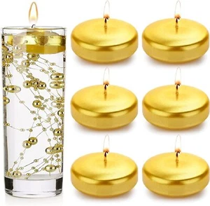24 Pack 3" Gold Floating Candles Dripless Unscented Wax 13-15 Hours Wedding - Picture 1 of 5