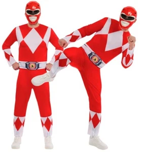 Para Hombres POWER RANGER Mighty Morphin Vestido Elegante Disfraz + Máscara Adulto Rojo Rangers - Imagen 1 de 7
