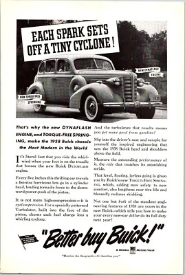PRINT AD 1938 Buick Dynaflash Engine Torque-Free Springing General Motors - Image 1 of 3