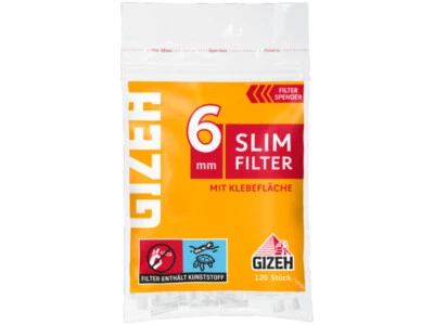 Gizeh Slim Filter Gummierung Zigarettenfilter pro Beutel 120 Filter - 6 mm